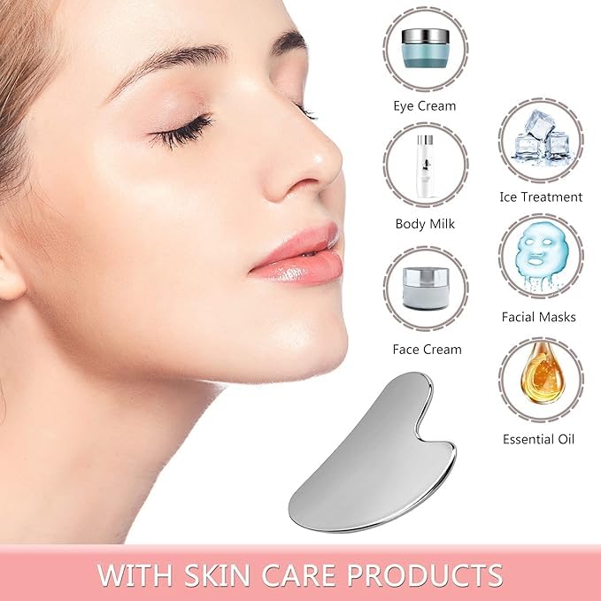 2 PCS Set Lymphatic Contour Face Brush,Stainless Steel Guasha Tool,Lymphatic Drainage Massager for Face,Ergonomically Designed to Fit The Skin Precisely and Relieve Fatigue,Skincare Gift for Women