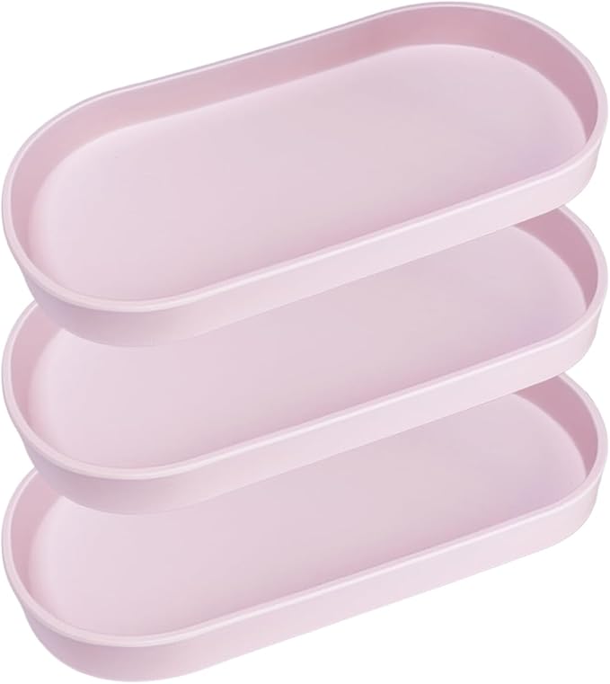 Pink Small Tray (11.8 inch), 3 Pack Oval Tray for Kitchen Counter, Bathtub Bathroom Vanity Items, Countertop Organizer, Coffee Accessory, Bar, Serving Seasoning, Salt and Pepper, Soap.