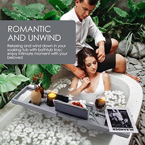 Foldable Bathtub Tray Caddy with Soap Dish Adjustable 29.5-43'' Grey - Image 3