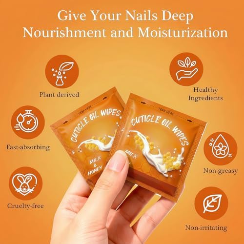 NovaCharm 100 Pcs Mini Cuticle Oil Wipes Milk & Honey, Nail Honey Nail Oil Towelettes, Individually Wrapped Bulk Cuticle Oil for Nails for Manicure Pedicure, Easy to Use - Image 2