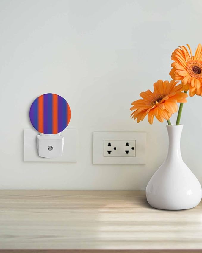 Night Lights Auto Sensor Purple Orange Night Light Gradient Color Stripe Round Lamp Plug-in LED Nightlights Dusk to Dawn for Living Room Bedroom Bathroom Hallway Wall Decor