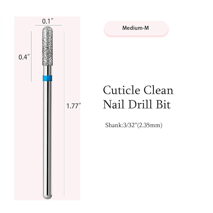 10pcs Safety Round Barrel Cuticle Drill Bits, Carbide Diamond Nail Bits for Dead Skin Removal&Nail Shaping, 3/32'' Two Way Rotate, Professional Manicure Pedicure Salon Tools, Medium-M