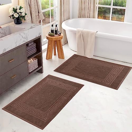 Superior Heavyweight Cotton Bath Mats, Bath Rugs For Bathroom Accessories, Washable Rug For Shower, Bath, Toilet, Modern Decor, No Backing, Luxury Hotel And Spa Quality, Set of 2, 22" x 35", Mocha - Image 2