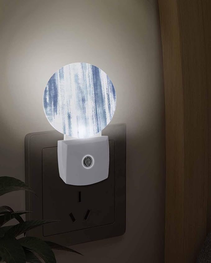 Night Lights Auto Sensor Blue Abstract Graffiti Night Light Art Painting Round Lamp Plug-in LED Nightlights Dusk to Dawn for Living Room Bedroom Bathroom Hallway Wall Decor