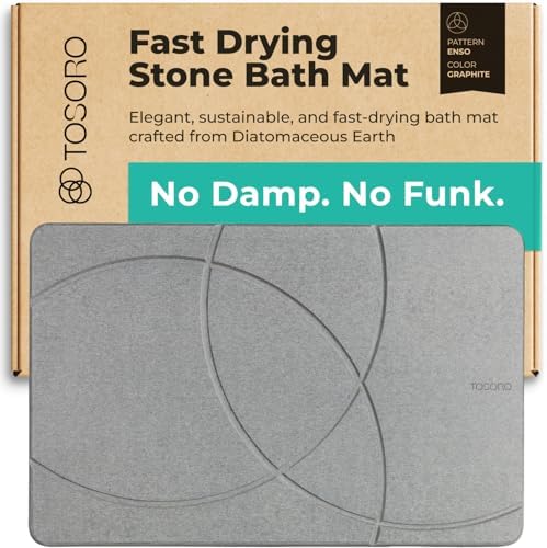 TOSORO - Stone Bath Mat Diatomaceous Earth Shower Mat Non-Slip Super Absorbent Diatomite Stone Bath Mats for Bathroom Floor Quick Drying Natural Easy to Clean (23.5 x 15) - Graphite by Tosoro
