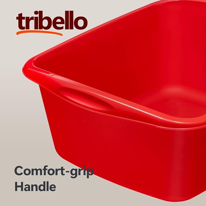 Tribello Plastic Wash Tub Dishpan Basin and Foot Bath for Soaking Feet, Laundry Hand Wash Bucket, Dish Pans for Washing and Storage Cleaning Supplies - 12 Quarts - Heavy Duty - Made in USA (Red)