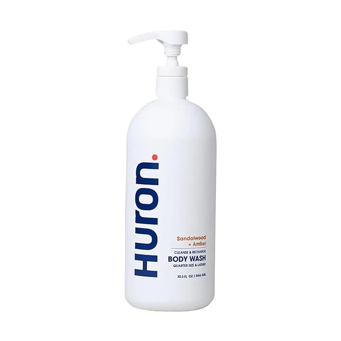Huron Body Wash for Men and Women, Hydrating Daily Cleanser with Sandalwood + Amber Scent, Moisturizing Shower Gel, non-toxic, Phthalate-Free Clean Ingredients for Men, 30.3 Fl Oz