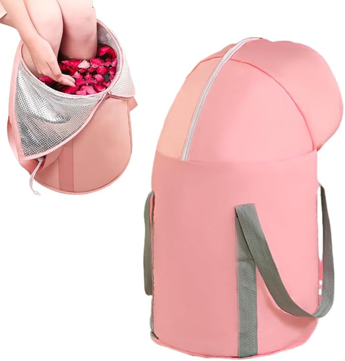 Ouliget Collapsible Bucket for Soaking Feet,Portable Travel Foot Bath Tub,Fully Wrapped Knee Fumigation Foot Soaking Bath Basin,Foot Spa Bag for Outdoor Travel Camping Fishing (Pink)