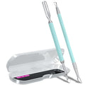 2PCS Metal Teal Cyan Cuticle Pusher and Cutter Remover Salon Stainless Steel Gel Nail Polish Peeler Scraper Durable Professional Manicure Pedicure Cleaner Tool For Fingernail and Toenail