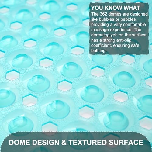 TEESHLY Bath Tub and Shower Mats, Non Slip 40 x 16 Inch Extra Large Bathtub Mat, Machine Washable Bathmat with Drain Holes, Suction Cups for Bathroom Floor, Clear Turquoise - Image 2