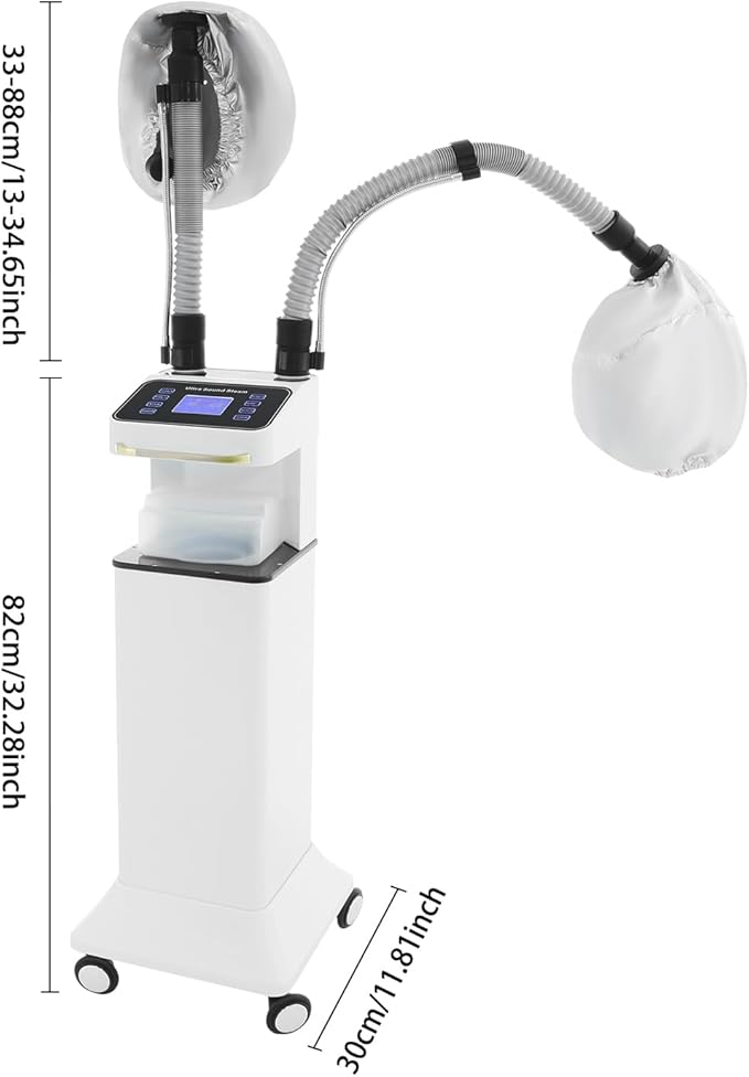 800W Nano Hooded Hair Steamer, Professional Micro Mist Hair Care Steamer with 2 Steam Caps, Salon Hair Deep Conditioning Machine with Adjustable TEM 33.8-167℉ & Timer for Home Salon SPA Use (White)