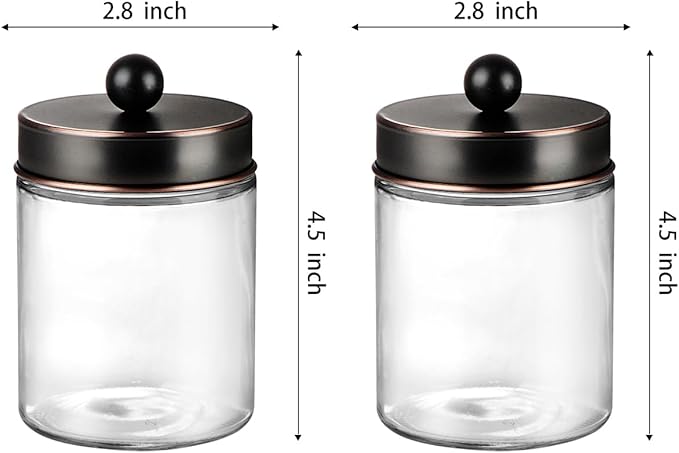 Amolliar 6 Pack Apothecary Jars Bathroom Vanity Organizer- Rustic Farmhouse Decor Storage Canister with Stainless Steel Lids- Qtip Dispenser Holder for Cotton Swabs, Rounds,Ball, Flossers (Bronze)