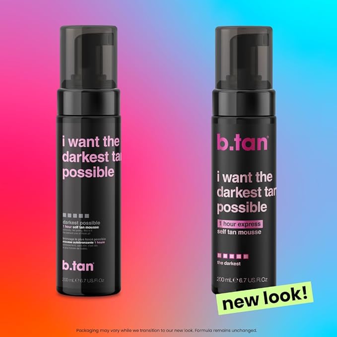 b.tan Ultra Dark Self Tanner Mousse | I Want The Darkest Tan Possible - Fast, 1 Hour Express Sunless Tanning Foam, Golden Bronzing Glow, Face & Body, No Fake Tan Smell, Vegan, Cruelty Free, 6.7 Fl Oz