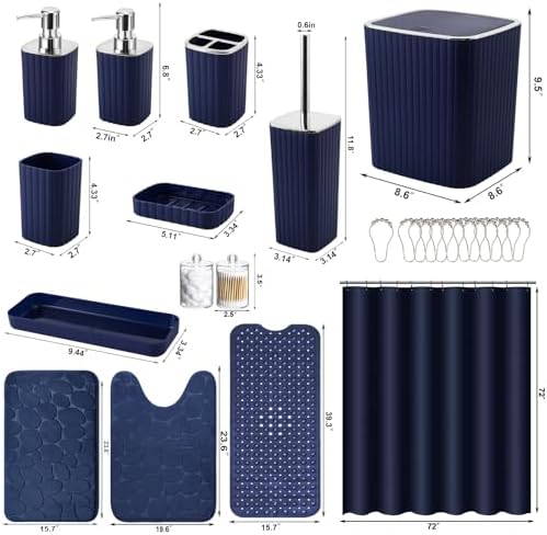 XLHOMO 26PC Bathroom Accessories Set - Gorgeous Blue Bathroom Set, Bathroom Accessory Set, Blue Shower Curtain Set with Bathtub Mats for Shower Tub - Image 2