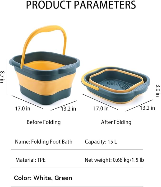 WMHYLYH Collapsible Foot Spa Bath Massager for Dry Cracked Feet, Feet Soaking Tub with Massage Acupoint, Pedicure Foot Soak Basin Plastic Bucket with Handle(Green)