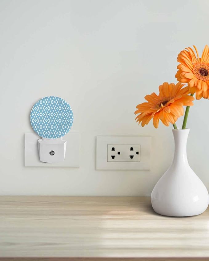 Night Lights Auto Sensor Blue Diamond Night Light Geometric Rhombus Round Lamp Plug-in LED Nightlights Dusk to Dawn for Living Room Bedroom Bathroom Hallway Wall Decor