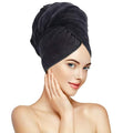 SUNLAND Microfiber Hair Towels Anti Frizz Hair Drying Towel Super Absorbent Fast Drying Turbans for Wet and Curly Soft Head Towel Wrap with Elastic Band 24 inch X 43 inch Black