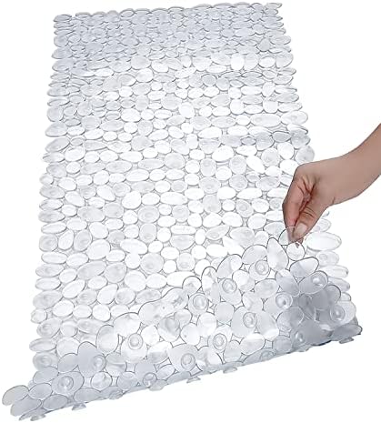SONGZIMING Bathtub Mat Non Slip 2 Pack, 35 x 16 Inches Pebble Shower Mat with Suction Cups and Drain Holes, Bath Mat for Shower,Bathroom tub (Clear) by HOME
