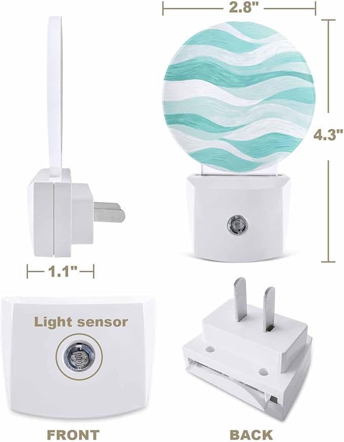 Night Lights Auto Sensor Turquoise Ocean Waves Night Light Abstract Mountain Stripes Round Lamp Plug-in LED Nightlights Dusk to Dawn for Living Room Bedroom Bathroom Hallway Wall Decor