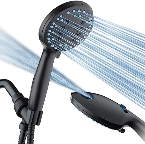 AquaCare High Pressure 8-mode Handheld Shower Head - Anti-clog Nozzles, Built-in Power Wash to Clean Tub, Tile & Pets, Extra Long 6 ft. Stainless Steel Hose, Wall & Overhead Brackets by HotelSpa
