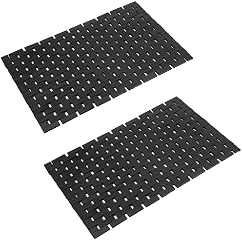 Bambo Bath Mat Bathroom Rugs Floor Wood Shower Bathtub Waterproof Non Slip Black Accessories 16x24 Inch Easy to Clean, 2 pcs by Fovlaurs