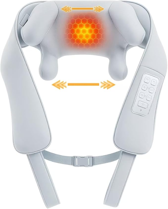Shiatsu Neck Massager with Heat for Pain Relief Deep Tissue, Upgraded Adjustable Width 4D Kneading Shoulder Massage, Electric Back Massage Pillow, Gifts for Women Men Mom Dad, Mothers Day (Grey