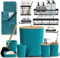 Clara Clark Bathroom Set - Teal Bathroom Accessories Set, 6PC Bathroom Accessory Set, Bathroom Sets with Bathroom Rugs, Adhesive Corner Shower Caddy Hanging, Toilet Brush, Trash Can & Soap Dispenser by ClaraClark