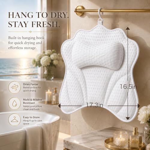Luxe Bath Pillow for Tub Quick-Dry 4D Mesh,Head, Neck & Back Support(White) - Image 3