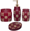 Zahari Home 4pc Elegant Rose Burgundy Bathroom Set Classic Bathroom Lotion Dispenser, Tumbler, Toothbrush Case and Bar Soap Holder Modern Uunique Design Burgundy Red Bathroom Accessories by ZahariHome
