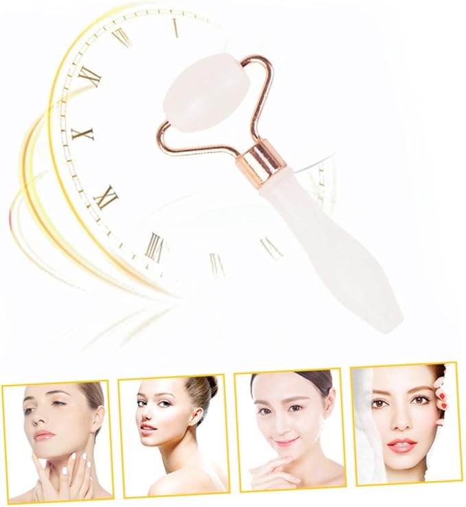 Jade Face Massage Roller Single Head Skin Care Tool for Women Portable Beauty Roller for Eye Puffiness and Wrinkles Natural Rose Quartz Design