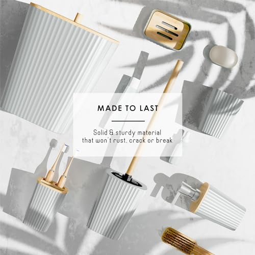 Clara Clark Bathroom Set - White Bathroom Accessories Set, 6PC Bathroom Accessory Set, Bathroom Sets with Toilet Brush, Trash Can & Soap Dispenser - Image 5