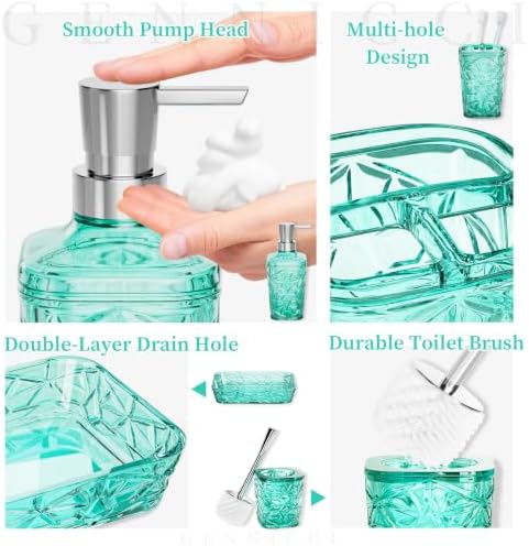 Bathroom Accessory Set, 9-Piece Teal Bathroom Set with Trash Can, Toilet Brush, Soap Dispenser, Soap Dish, Toothbrush Holder, Tumbler, Q-tip Holders & Tray, for Hotel/Apartment, Housewarming Gift - Image 5