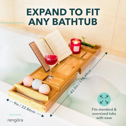 Expandable Bamboo Bath Tray for Tub – 43" Wooden Bathtub Caddy with Shelf – Spa Bathroom Decor & Accessories for Women – Bathtub Tray for Relaxation & Storage - Image 3