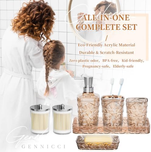 Bathroom Accessory Set, 9-Piece Brown Bathroom Set with Trash Can, Toilet Brush, Soap Dispenser, Soap Dish, Toothbrush Holder, Tumbler, Q-tip Holders & Tray, for Hotel/Apartment, Housewarming Gift - Image 7