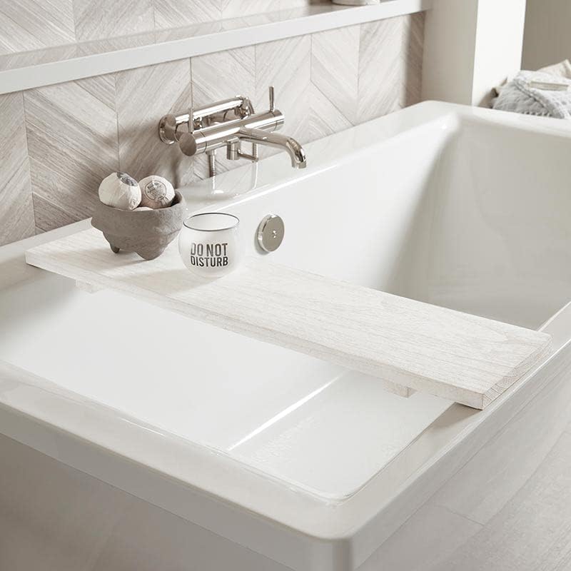 Bella Sleep + Spa Bathtub Tray Paulownia Wood Bath Board, 32-Inches, White - Image 5