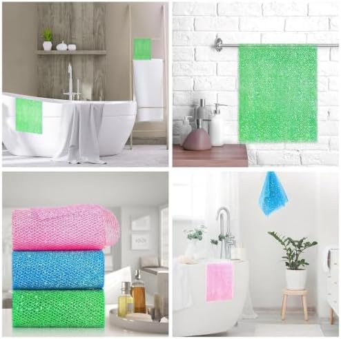 UJFQBH 3 Piece Bright Style African exfoliating net Exfoliating Shower Set Long Bath Sponges for Smooth, Refreshed Skin, The Exterior Gleams - Ideal for Daily Use (Bright Pink, Blue, Green) - Image 7