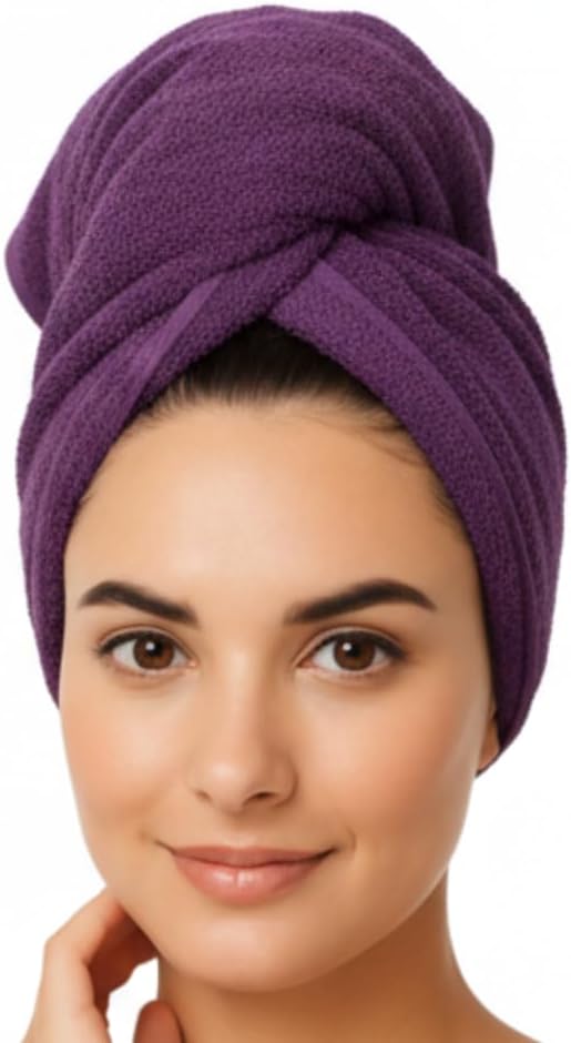 KEEPOZ Cotton Hair Towel Quick Dry Hair Towel Hair Drying Towels Suitable for All Kinds of Hair Ultra Absorbent Long and Thick Hair 26X40inch (Purple)