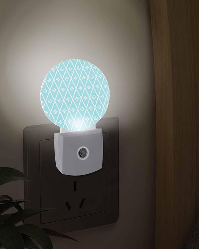 Night Lights Auto Sensor Blue Diamond Night Light Geometric Rhombus Round Lamp Plug-in LED Nightlights Dusk to Dawn for Living Room Bedroom Bathroom Hallway Wall Decor