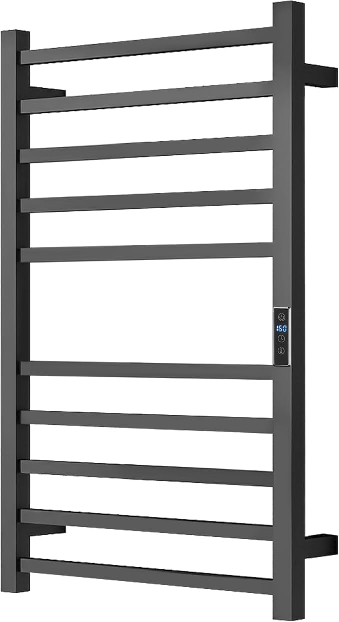 Heated Towel Racks for Bathroom, Wall Mounted Electric Towel Warmer Racks with Timer & Temperature Control, 10 Bar Stainless Steel Towel Heater for Bathroom, Matte Black, Plug-in