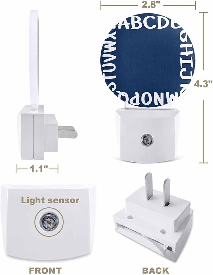 Night Lights Auto Sensor Alphabet Night Light Navy Blue Modern Minimalist Letter Round Lamp Plug-in LED Nightlights Dusk to Dawn for Living Room Bedroom Bathroom Hallway Wall Decor