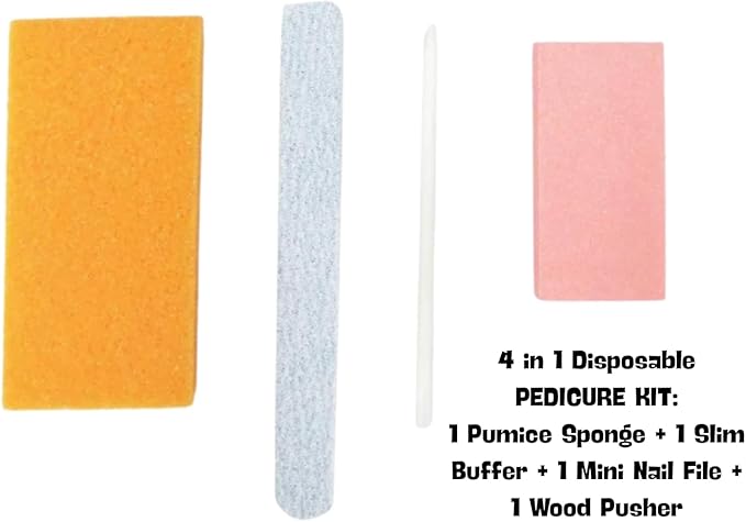 Disposable Nail Care Kit Set, 4-in-1 Pedicure Kit w/Pumice Sponge and 2-in-1 Manicure Kit w/Buffer for Nail Salon or Home Use - Travel Friendly – Colors May Vary (Pack of 1 with Nail Decor Box)
