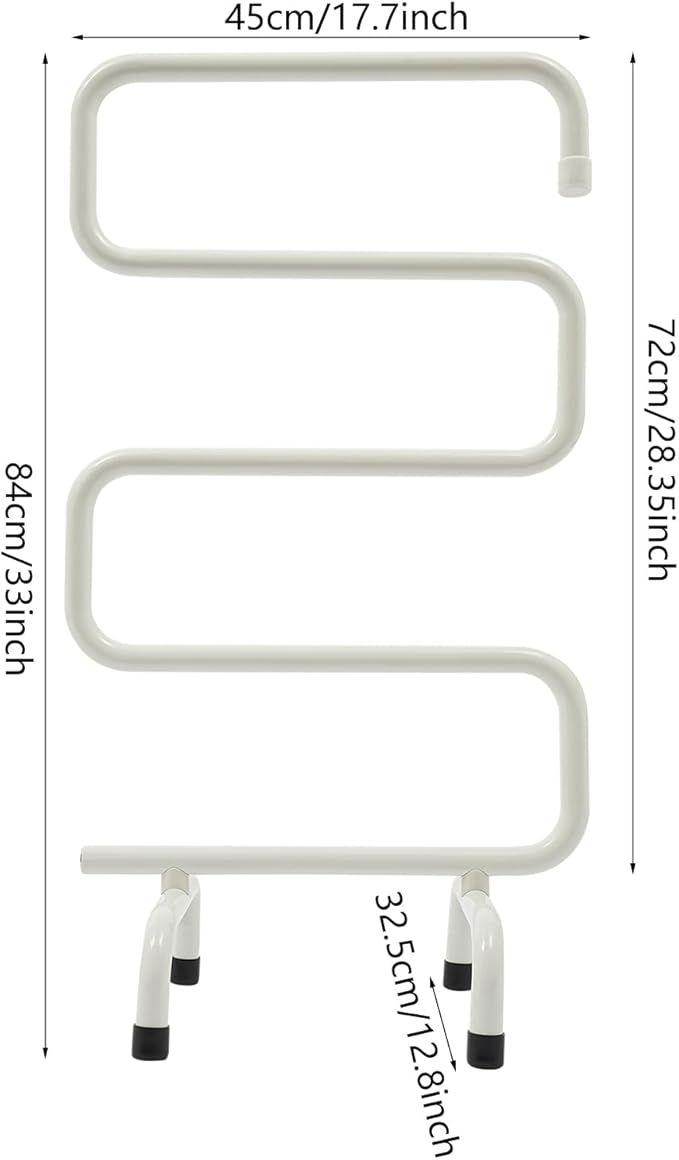 Electric Towel Warmer, S-Shaped Heated Towel Rack with Built-in Switch, Constant Temperature, 15-Min Fast Heating, Freestanding Drying Rack for Bathroom, Plug-in/Hardwired, White