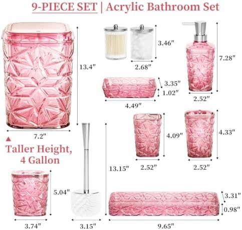 9-Piece Pink Bathroom Accessories Set Complete with 4 Gallon Trash Can - Image 2
