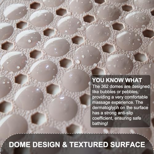 TEESHLY Bath Tub and Shower Mats, Non Slip 40 x 16 Inch Extra Long Bathtub Mat, Machine Washable Bathmat with Drain Holes, Suction Cups for Bathroom Floor, Tan - Image 2