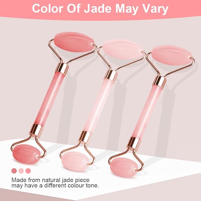 URAQT Gua Sha Facial Tools & Jade Roller Set for Face Guasha Tool for Face Ice Roller for Skin Care Gua Sha Stone Board Set for Reduce Puffiness and Improve Wrinkles Self Care Gifts(Pink)