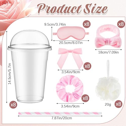 Nitial 56 Pcs Spa Sleepover Party Supplies Including Headband Sleep Eye Mask Velvet Scrunchies Bath Loofah Sponges Plastic Cup with Lids Straws for Girls' Night Birthday Party (Pink) - Image 2