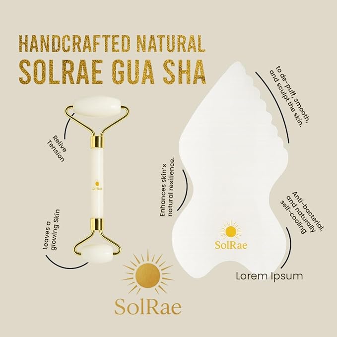 Gua Sha Bian Facial Stone With Jade Roller | Gua Sha Facial Tool Kit to Lift, Plump, Tone and Sculpt | Hand Crafted with 100% Authentic Bian Stone for Daily Use | Gifts for Women