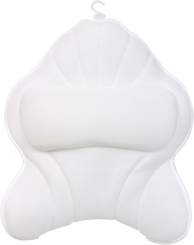 Poemland Extra Thick Large Bath Pillow with Neck,Back,Head Support for Bathtub, Spa, Soaking White(19''x15'')