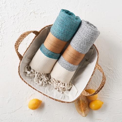 BAY LAUREL Turkish Hand Towel – Pack of 2 | Soft & Absorbent Decorative Towels for Bathroom, Hand, Face, Hair, Gym, Yoga, SPA, Kitchen & Tea | Boho Decor (Gray, Herringbone 16x40 Inches (Set of 2) - Image 3