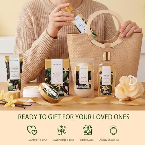 spa luxetique Bath Sets for Women Gift - 10PCS Vanilla Scent Spa Kit, Spa Gift Baskets for Her Birthday, Christmas Gifts for Women, Mother, Wife, Girlfriends - Image 4